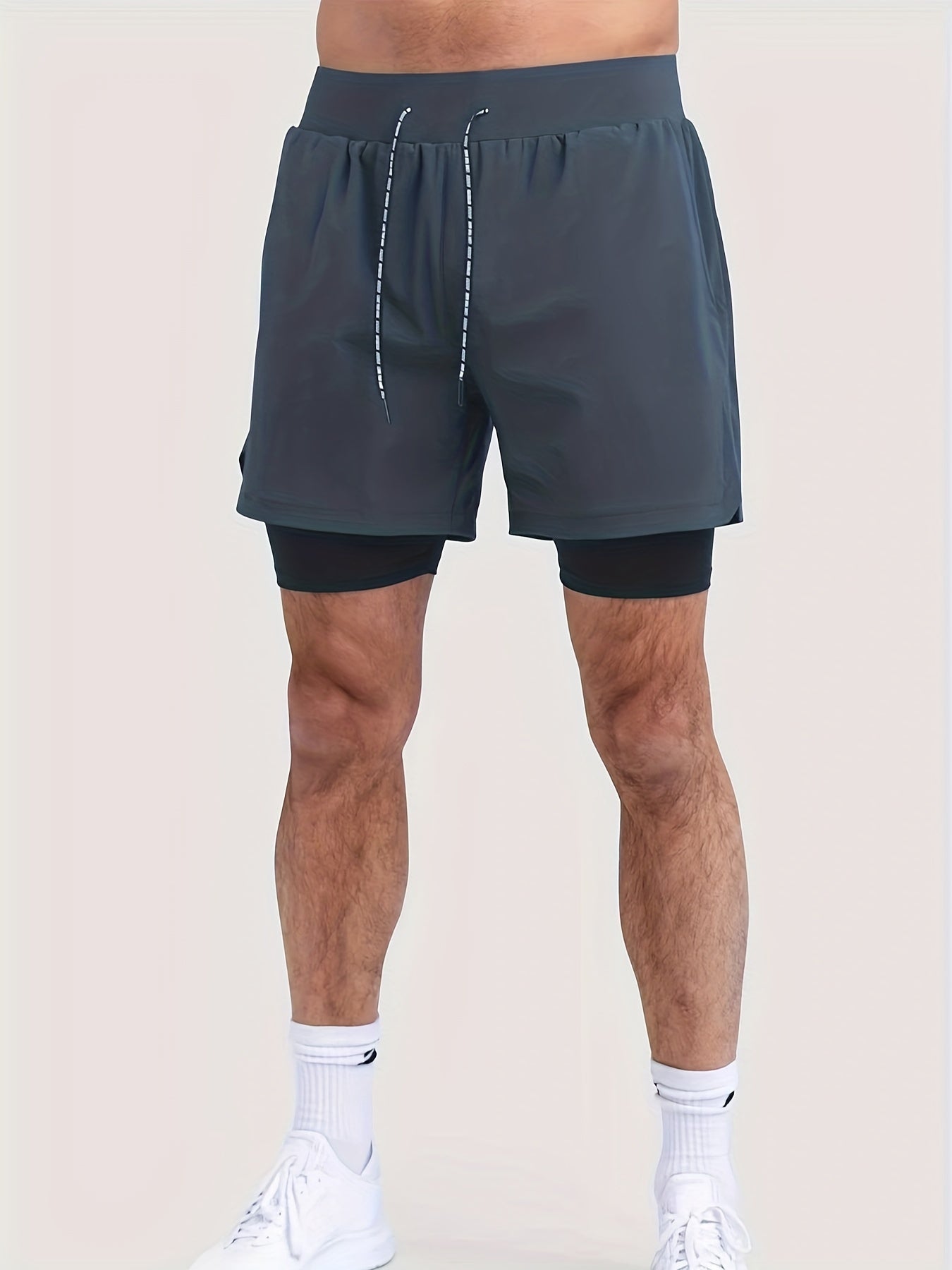 Men's 2 In 1 Running Shorts Activewear Stretch Drawstring Sport Shorts