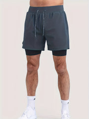 Men's 2 In 1 Running Shorts Activewear Stretch Drawstring Sport Shorts