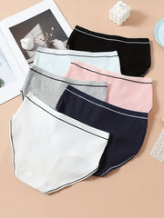 6pcs Solid Ribbed Hipster Panties Stretchy Intimates Women's Lingerie