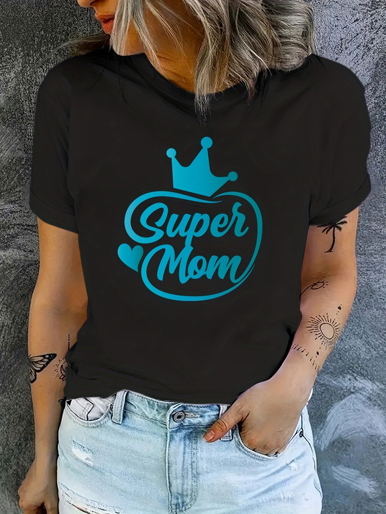 Mom Letter Graphic Crew Casual Sports T-Shirt