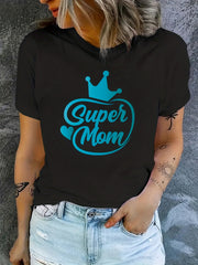 Mom Letter Graphic Crew Casual Sports T-Shirt