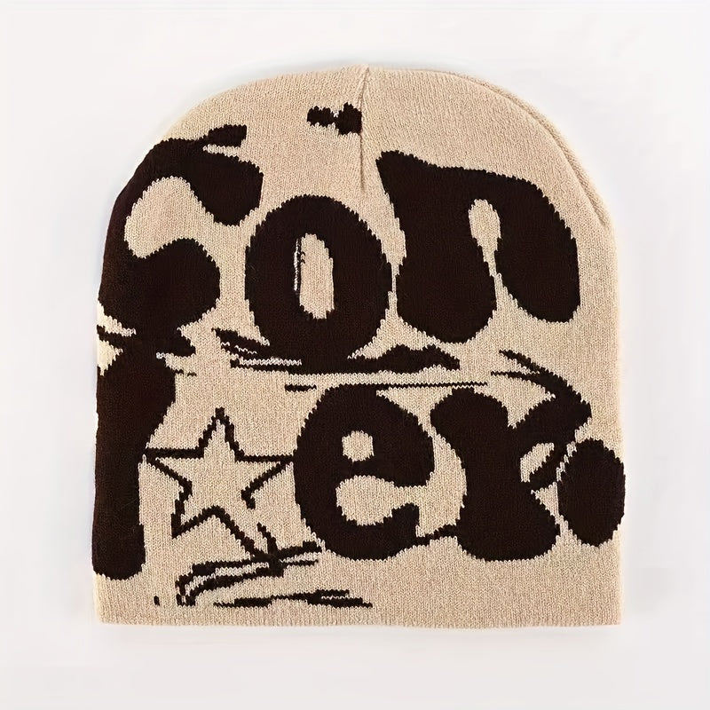 Fashionable Windproof Knitted Beanie Hat with CON Letter Embroidery