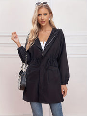 Drawstring Waist Hooded Jacket Women's Outerwear
