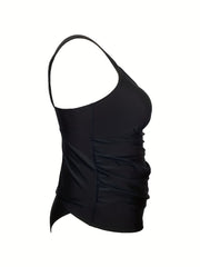 Solid Ruched Tankini Set Women's Casual Two Piece Swimsuit