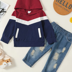 Boys Block Hooded Sweatshirt & Denim Jeans Set