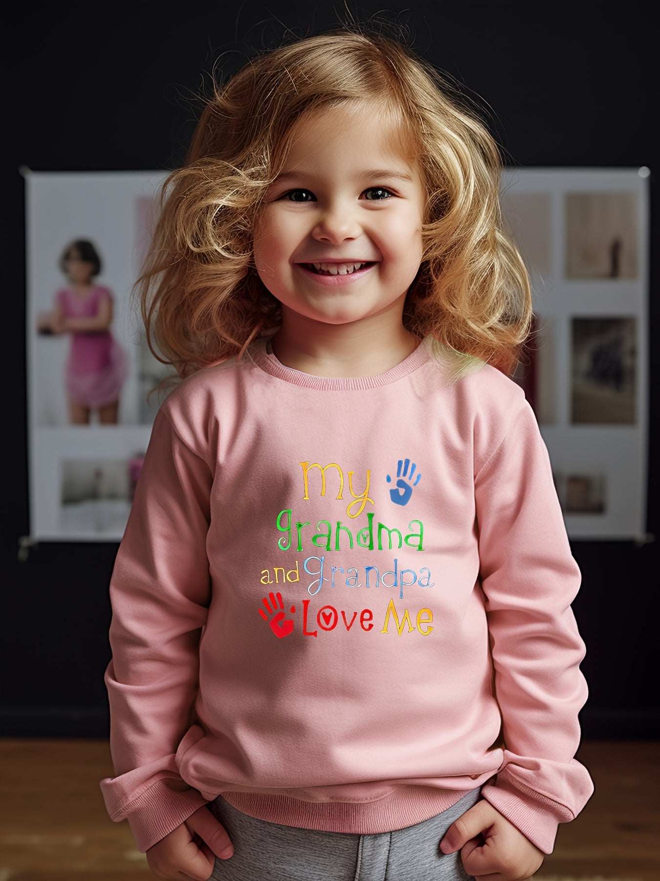 Girls Paws Pattern Crew Neck Sweatshirt for Spring Fall