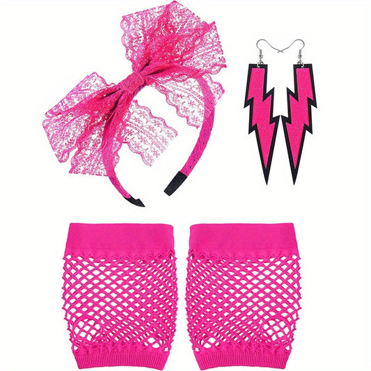 Lace Headband Earrings Fishnet Stocking Set for Party
