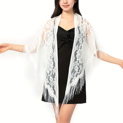 Lace Hollow Out Triangle Scarf Tassel Shawl Wrap
