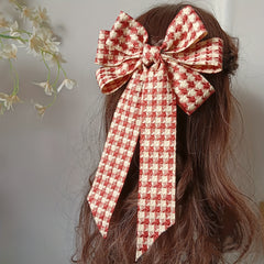 Plaid Streamer Bow Hair Clip Embroidery Sweet Headwear