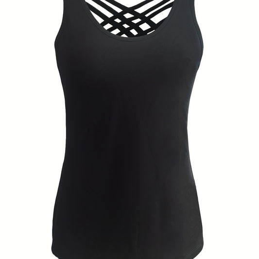 Criss Cross Crew Neck Tank Top Summer Sleeveless Casual Top