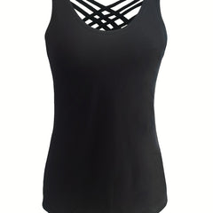 Criss Cross Crew Neck Tank Top Summer Sleeveless Casual Top