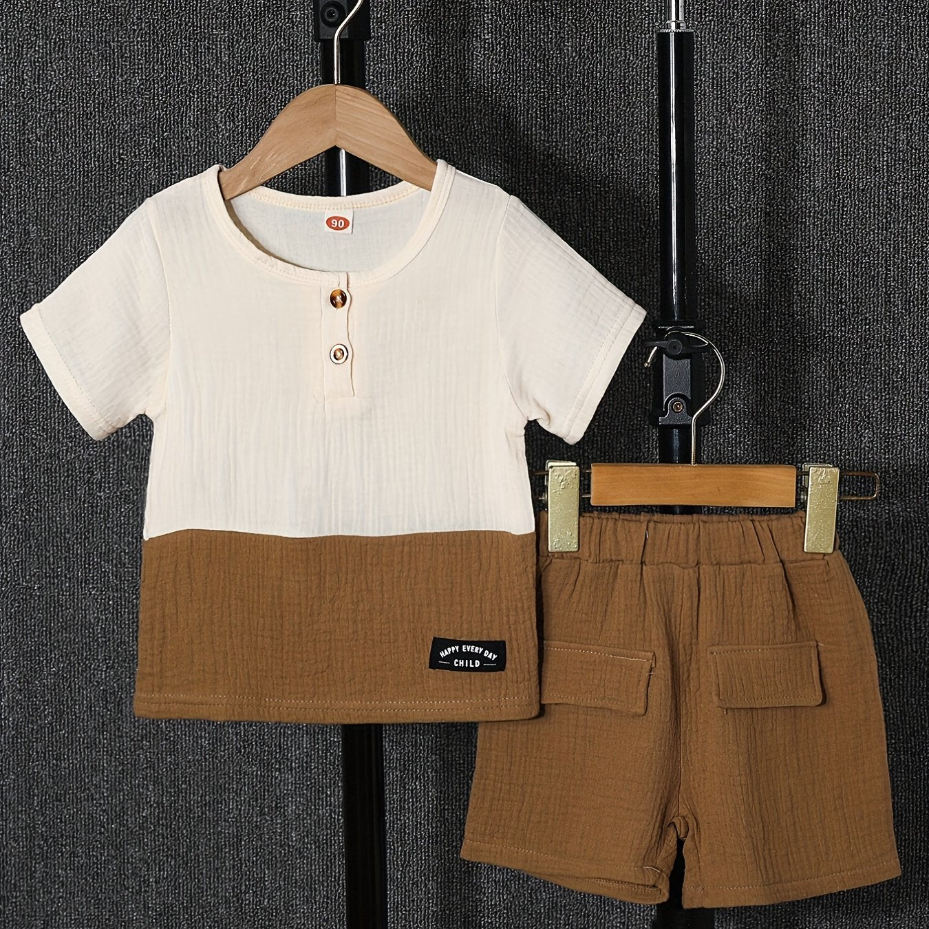 Boys Button T Shirt & Shorts Set Summer Casual Top & Pants