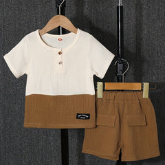 Boys Button T Shirt & Shorts Set Summer Casual Top & Pants