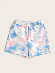 Men's Tie-Dye Beach Shorts, Drawstring Print, Size Up for Best Fit