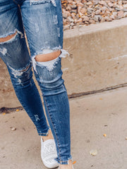 Retro Jeans Women's Plus Button Fly Cut Out Ripped High Stretch