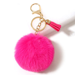 Fluffy Pom Pom Keychains Faux Rabbit Fur Pompom Silver Keyring Accessories