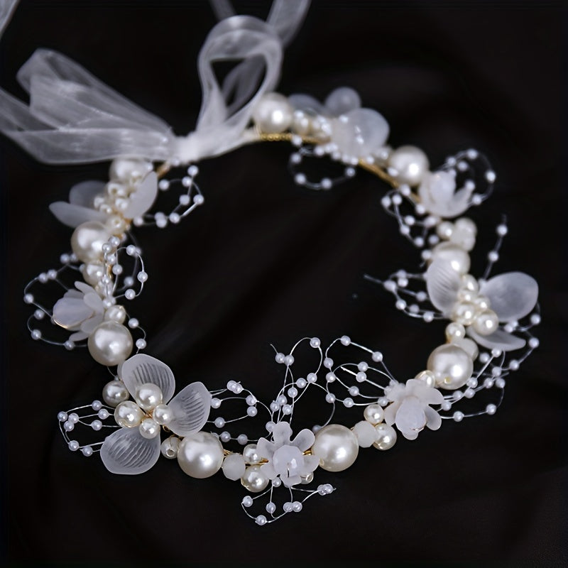 Faux Pearl Flower Headband Bridal Headdress Wedding Crown