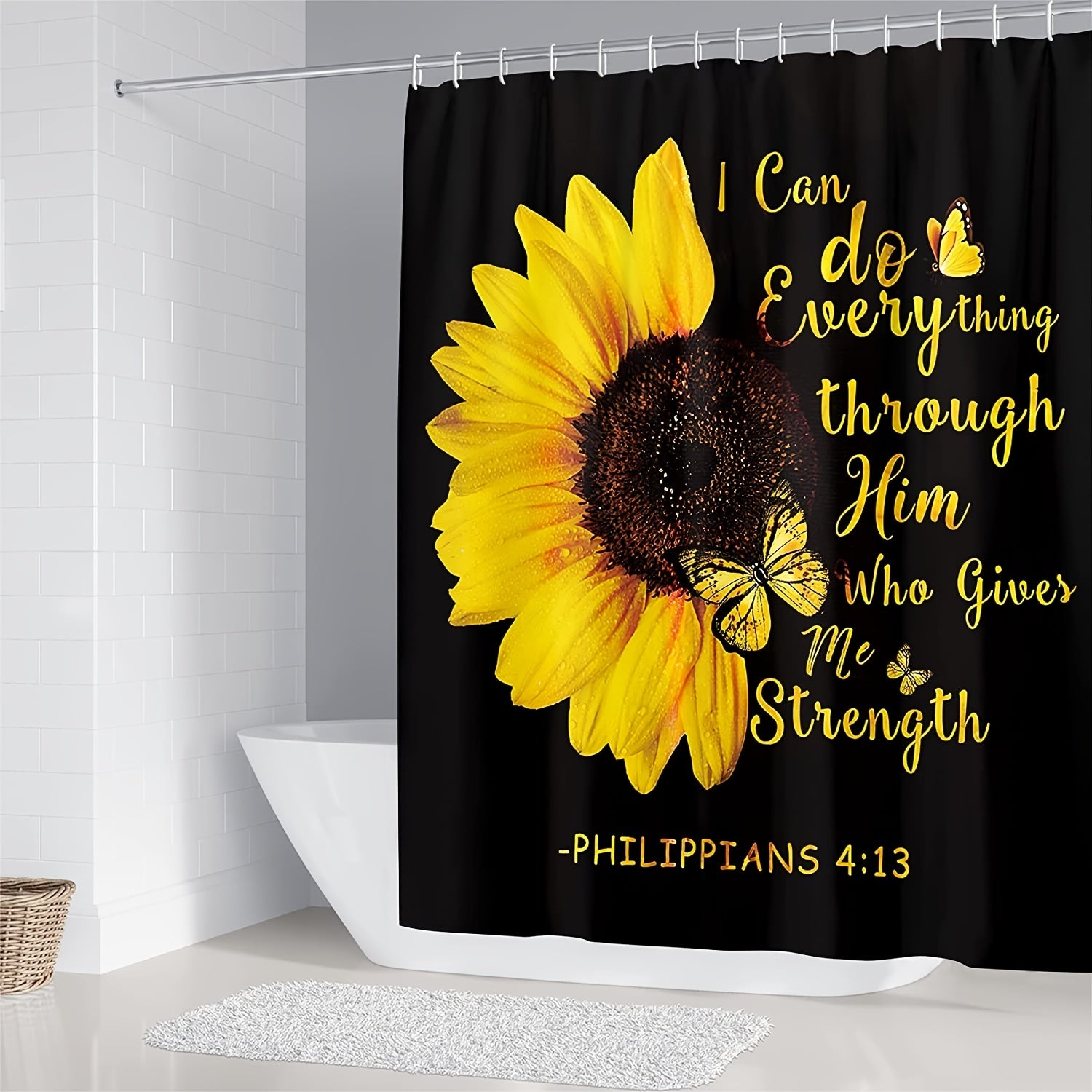 Sunflower Butterfly Shower Curtain Waterproof Fabric Bathroom Decor
