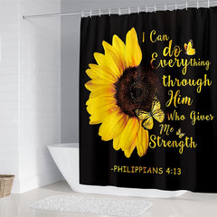 Sunflower Butterfly Shower Curtain Waterproof Fabric Bathroom Decor