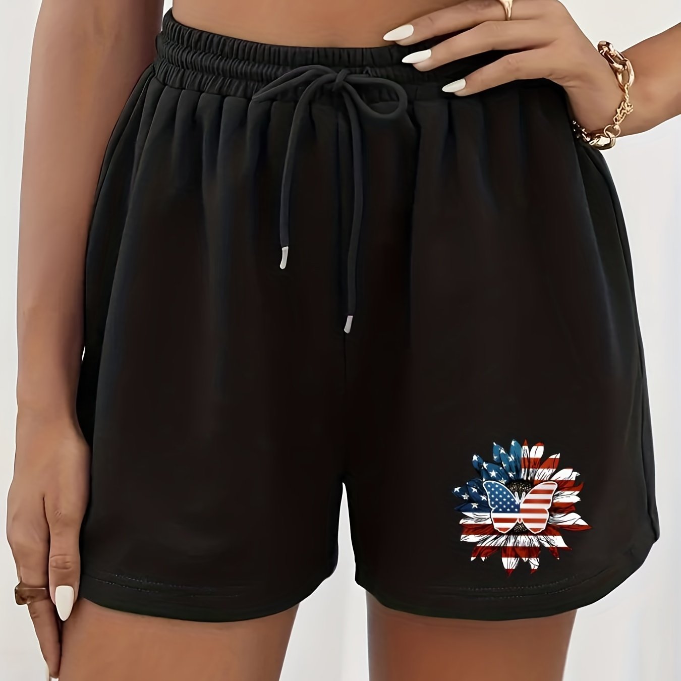 American Flag Print Shorts Casual Drawstring Elastic Waist