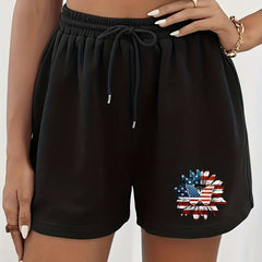 American Flag Print Shorts Casual Drawstring Elastic Waist