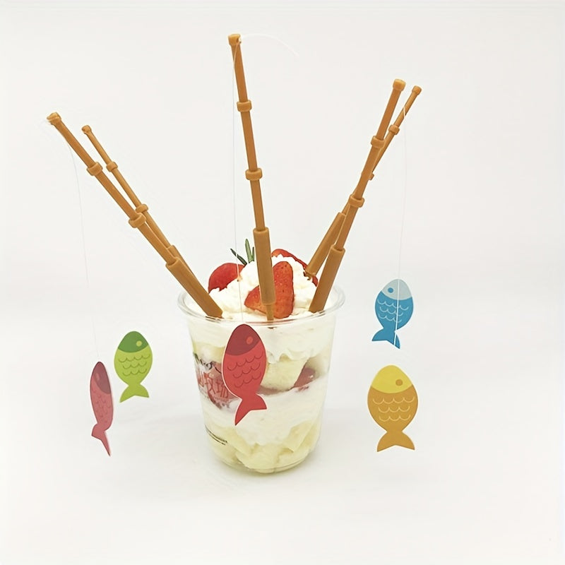 12pcs Mini Fishing Rod Cake Decoration for Party Gathering