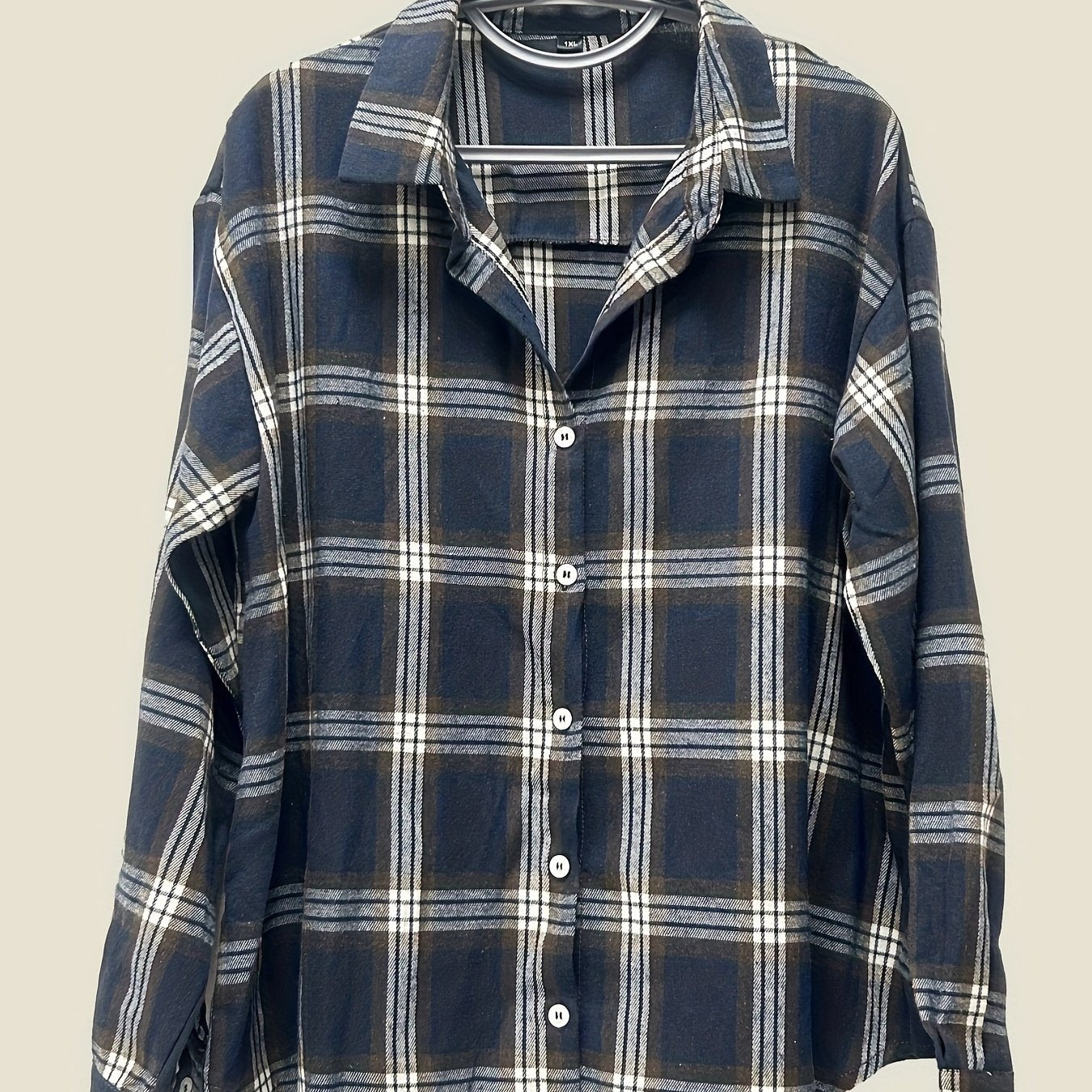 Preppy Blouse Women's Plus Plaid Print Long Sleeve Button Up Top