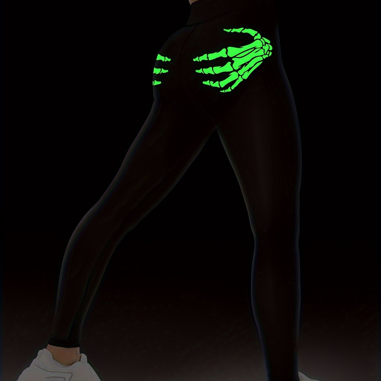 Fluorescent Halloween Skeleton Hands Print Sports Leggings