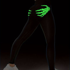 Fluorescent Halloween Skeleton Hands Print Sports Leggings