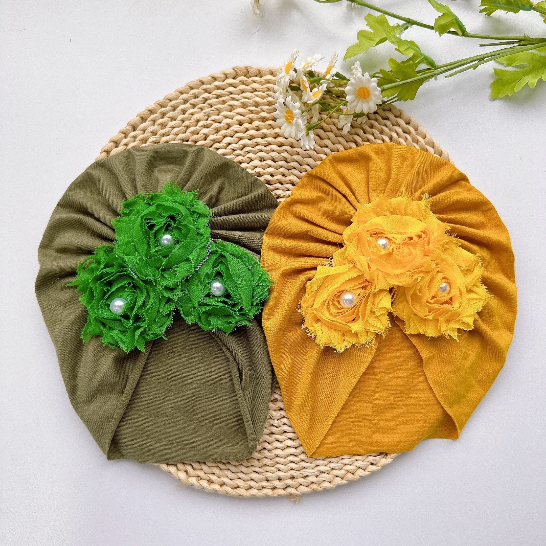 Baby Girls Flowers Pearl Cap Soft Head Wrap Head Decorative Accessory