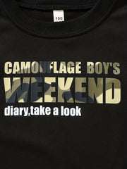 Boy's Camo Sweatshirt & Sweatpants Set Weekend Print Top Outfit