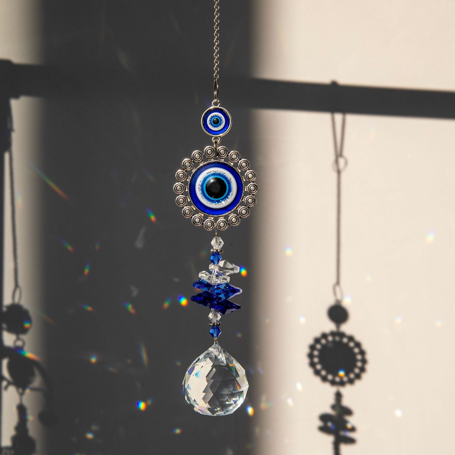 3pcs Evil Eye Suncatchers With Crystal Prism Balls Window Hanging