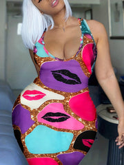 Colorblock Tie Dye Bodycon Maxi Tank Dress