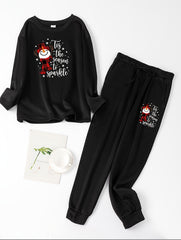 Christmas Lounge Set Women's Snowman Print Tee & Joggers Pajamas