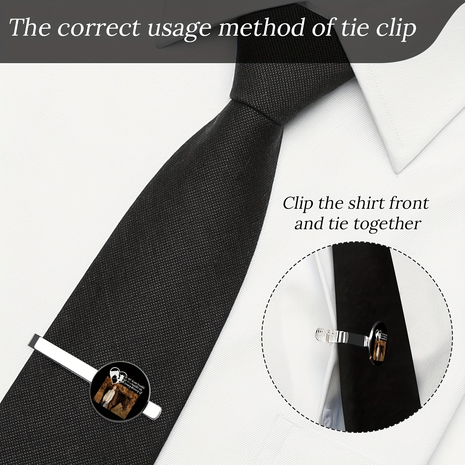 Personalized Memorial Tie Clips Set of 2 with Photo Logo