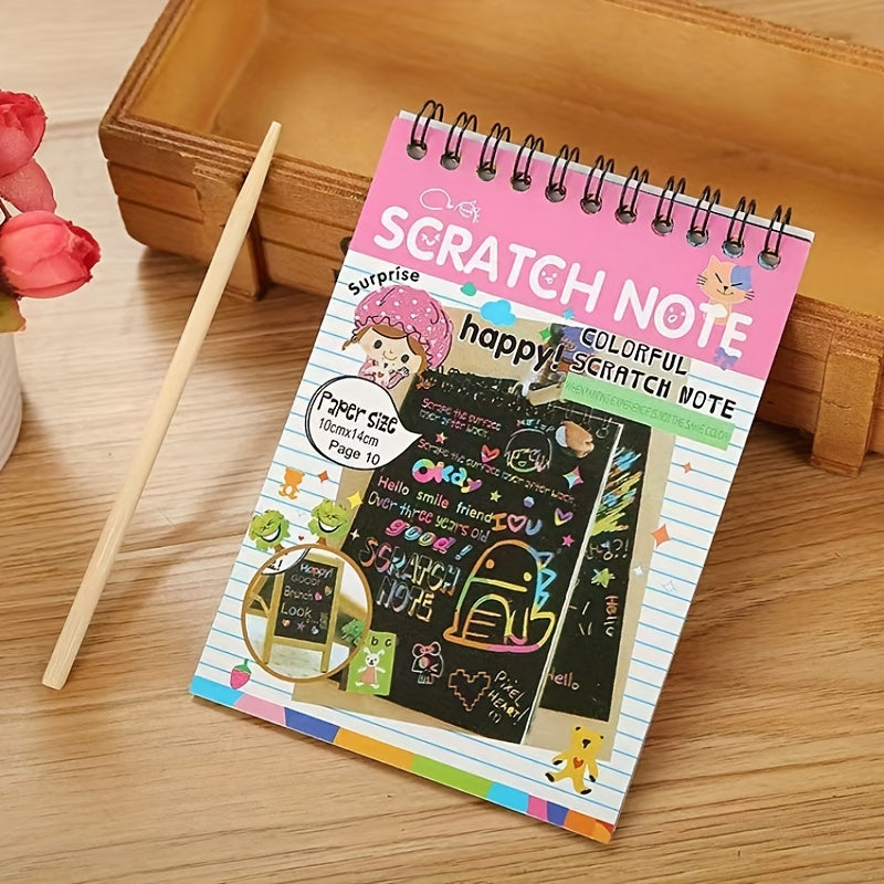 DIY Magic Rainbow Scraping Painting Art Scratch Paper Graffiti Stencil Drawing