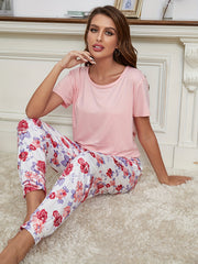 Floral Print Pajamas Set Short Sleeve Top & Lounge Pants