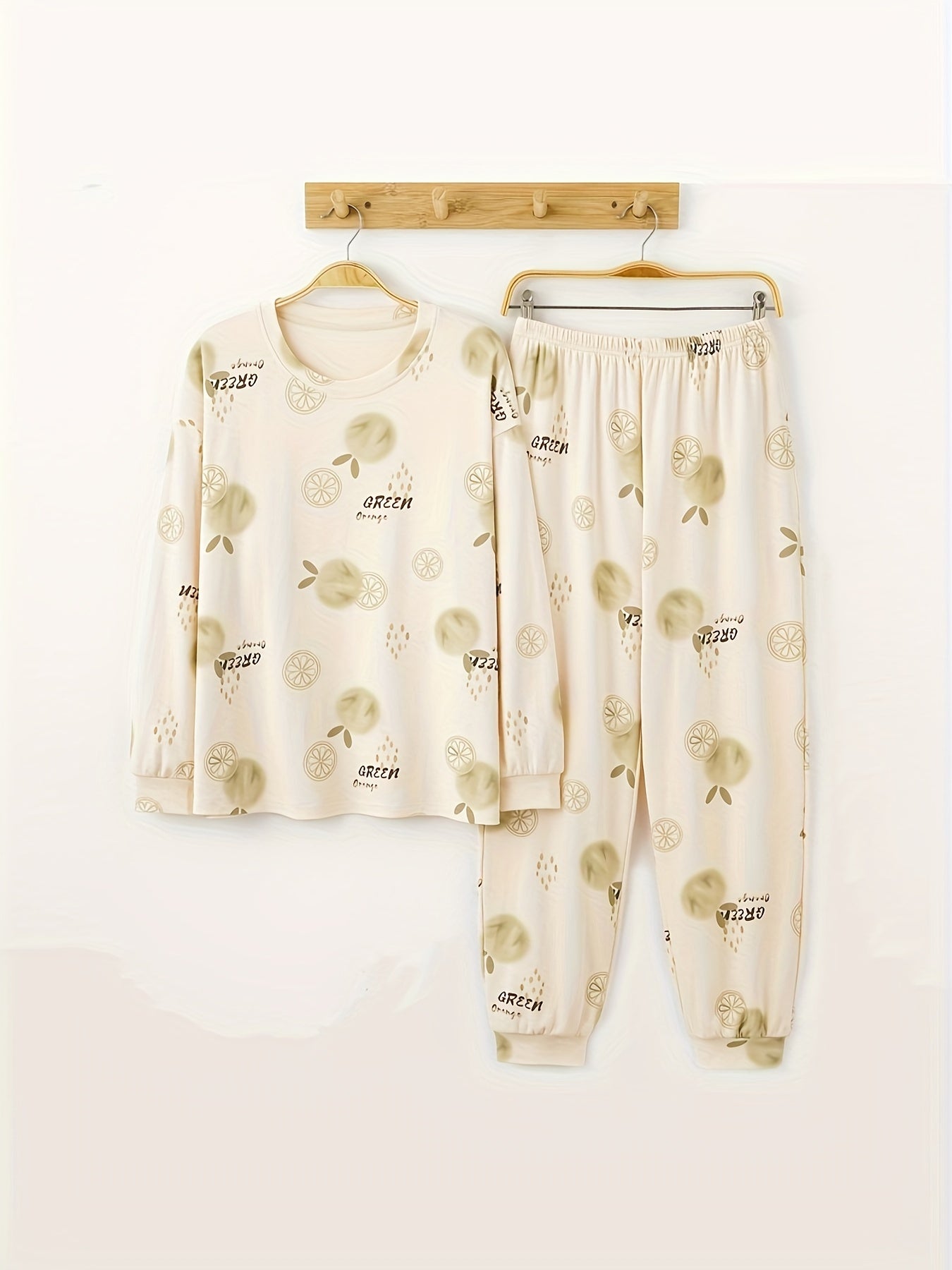 Fruit Print Pajama Set Long Sleeve Top & Pants