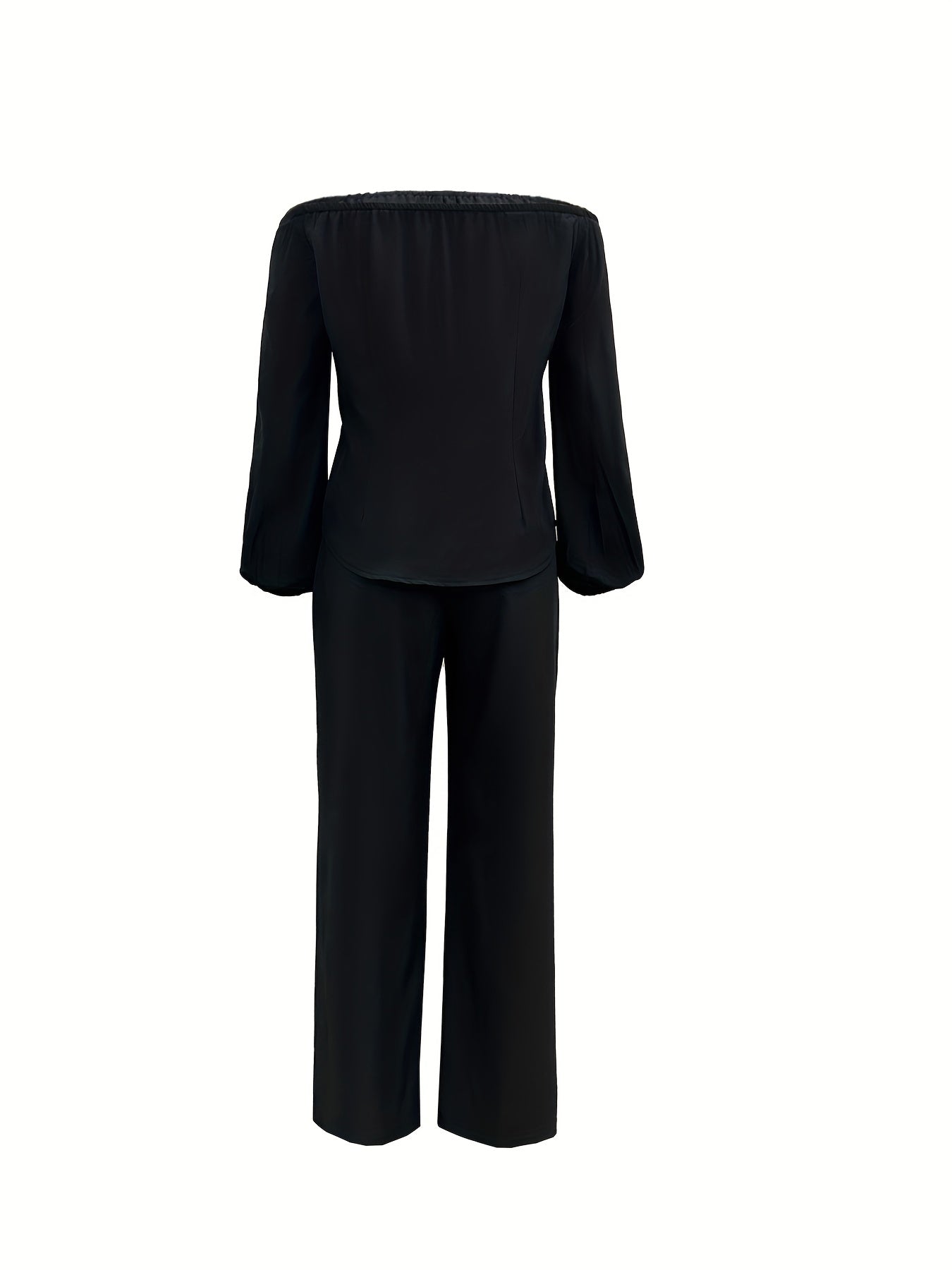 Causal Two piece Set Off Shoulder Lantern Sleeve Button Top & Straight Leg Pants