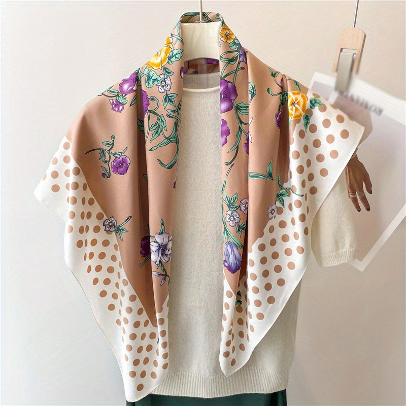 Flower Dotted Print Bandana Silk Scarf for Women