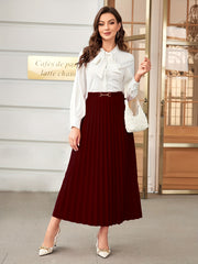 Solid High Waist Pleated Maxi Skirt Spring Fall Women's Clothing
