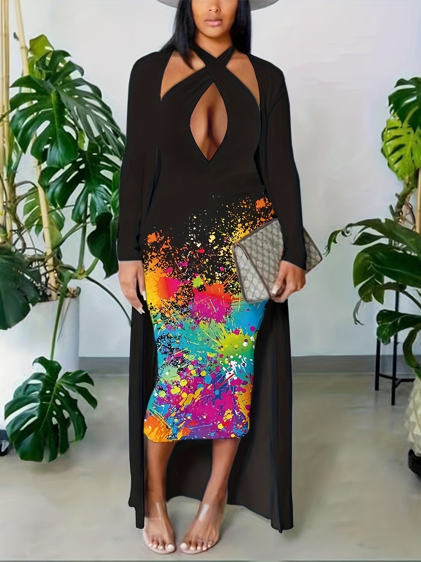 Women's Cardigan & Halter Dress Set - Spring & Fall Outfit