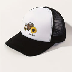 Leopard Sunflower Print Trucker Hat & Baseball Cap