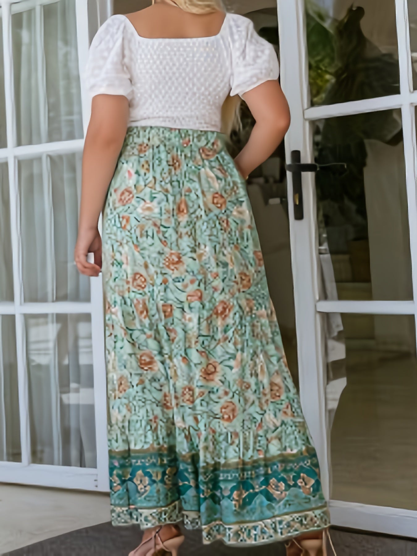 Floral Print High Rise Maxi Skirt Plus Size Women's Loose Fit Boho Long Skirt