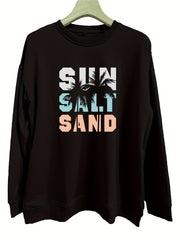 Coconut Tree & Letter Print Sweatshirt for Women