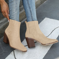 Chunky Heeled Ankle Boots Square Toe Casual Shoes