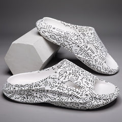 Men Graffiti Cloud Slides Pillow Slippers Lightweight Comfortable Open Toe Shoes