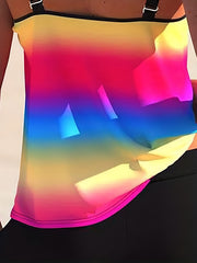 Colorblock Rainbow Stripe Tankini Set