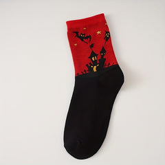 5 Pairs Bat Pattern Socks Funny Halloween Mid Tube Women's Stockings