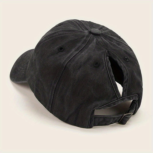 Ponytail Washed Baseball Cap Solid Sun Hat Dad Hat